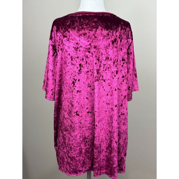 NEW Evri Top 1X Stretch Crushed Velvet Pocket Tee Shirt Magenta Pink Blouse Plus - Picture 4 of 9